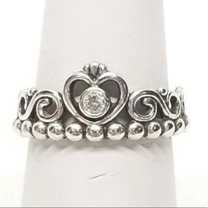 Pandora Sterling Silver Princess Tiara Crown Cubic Zirconia Ring Size 7 (54)